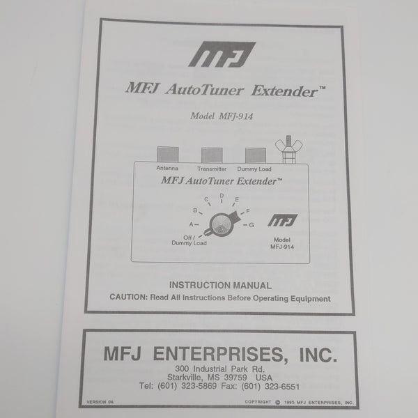 MFJ-914 AutoTuner Extender Instruction Manual, Original