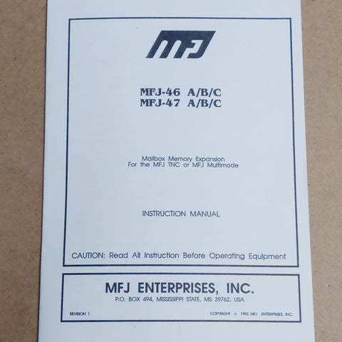 MFJ-46A/B/C, MFJ-47 A/B/C Mailbox Memory Expansion Manual
