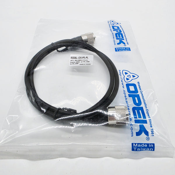 OPEK 3 Ft. RG-58A/U Coax Jumper, PL-259 Ends, WARRANTY