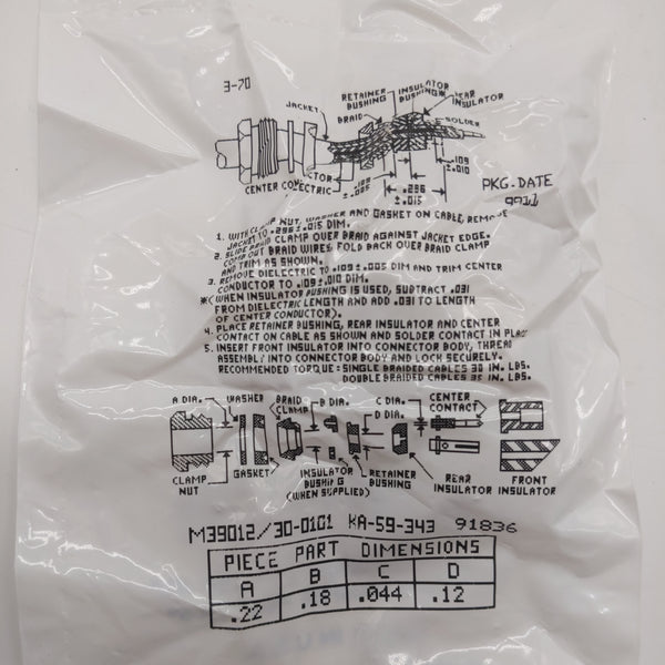 Kings USA Made TNC-Male RA Connector for RG-58, 400/U, N.O.S.