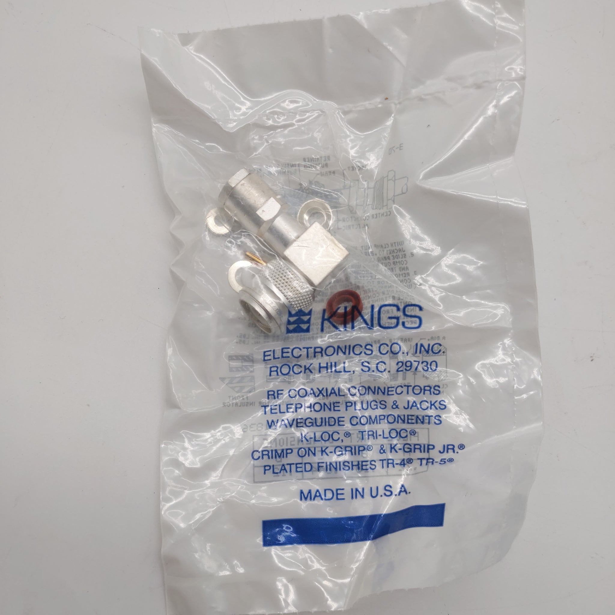 Kings USA Made TNC-Male RA Connector for RG-58, 400/U, N.O.S.