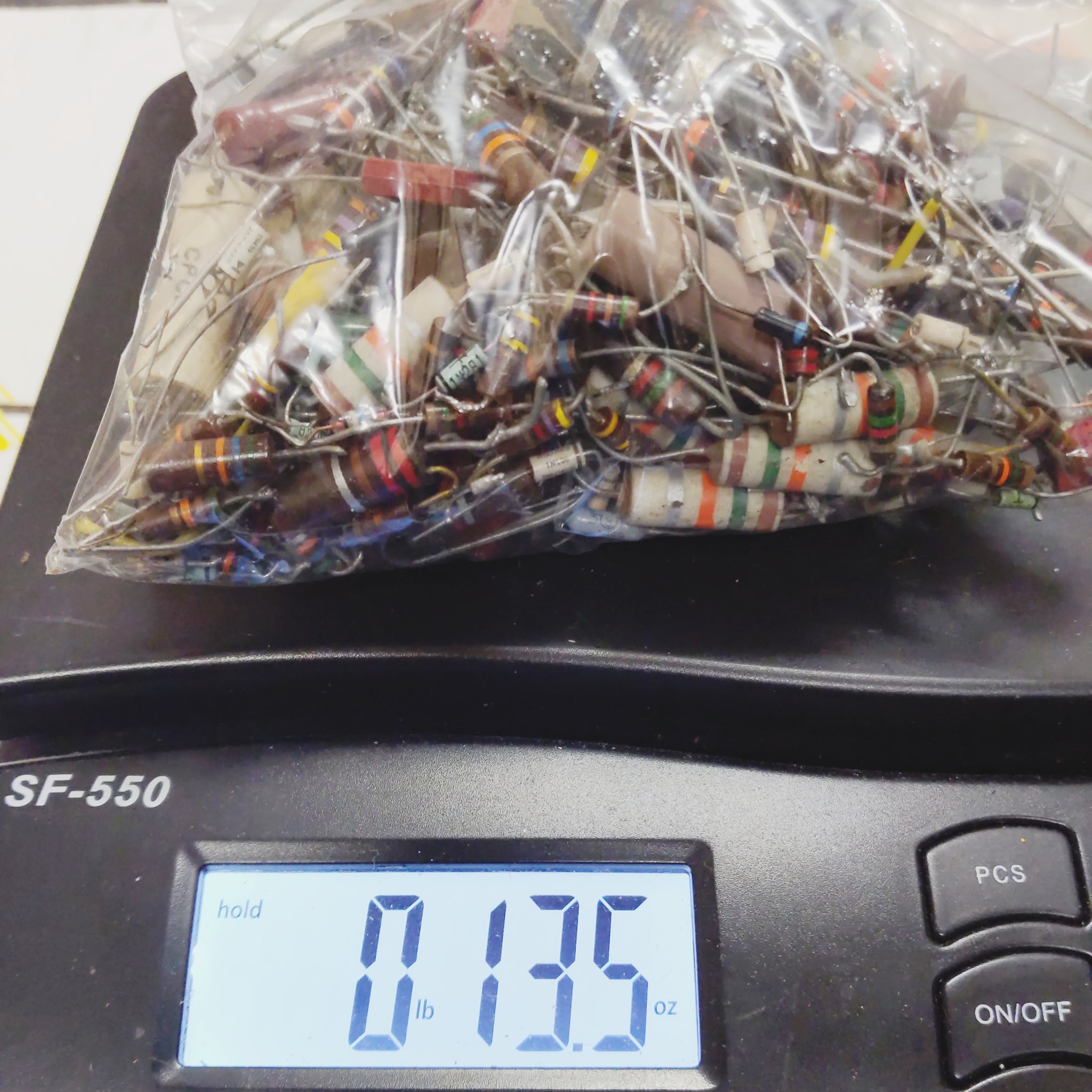 13 Oz. Of Resistors, Capacitors, Other Parts, Salvage And New Mix