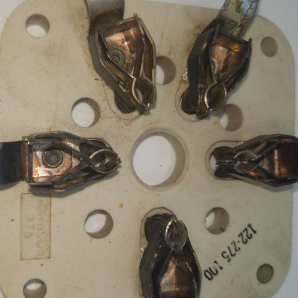 QTY: 2, EF Johnson Tube Socket 122-275-100, 5 Pin Ceramic, For 3-500Z/4-400A Tubes