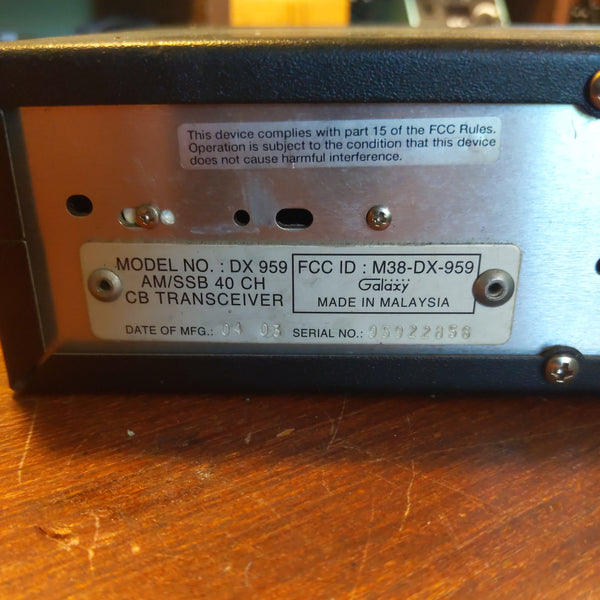 Galaxy DX 959 40 Channel CB Radio AM/SSB, Power Cable, Microphone