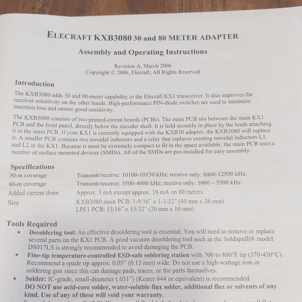 Elecraft Parts From Various Kits, KXB3080, KX1, KPA100, See Photos