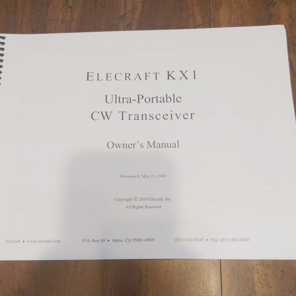 Elecraft KX1 Transceiver Owner's Manual, Original