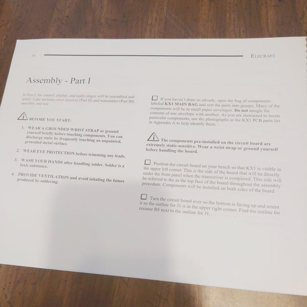 Elecraft KX1 Transceiver Owner's Manual, Original