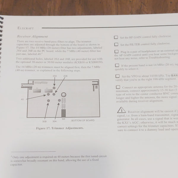 Elecraft KX1 Transceiver Owner's Manual, Original