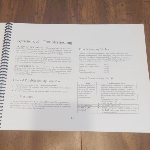 Elecraft KX1 Transceiver Owner's Manual, Original