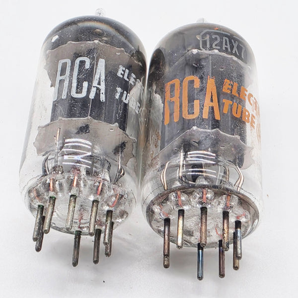 RCA 12AX7 Matched Pair, Black Plates, Square Getter, Hickok Tested