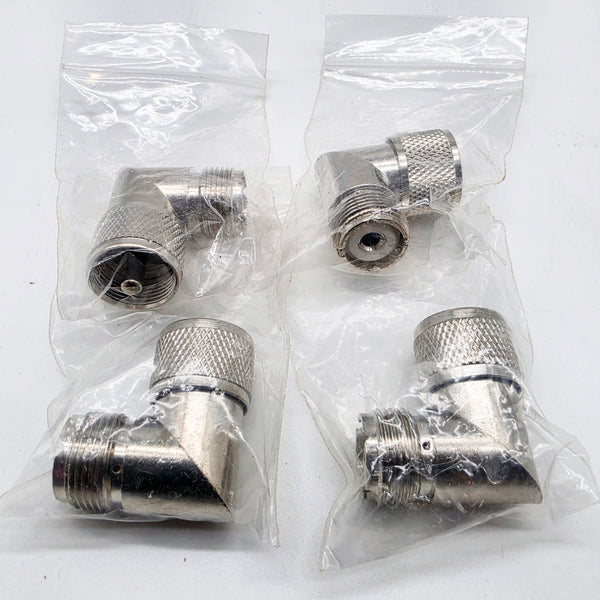 4 Count, Right Angle PL-259/SO-239 (UHF Male/Female) Adapters, New