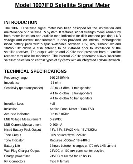 Channel Master Model 1007 IFD Satellite Signal Level Meter