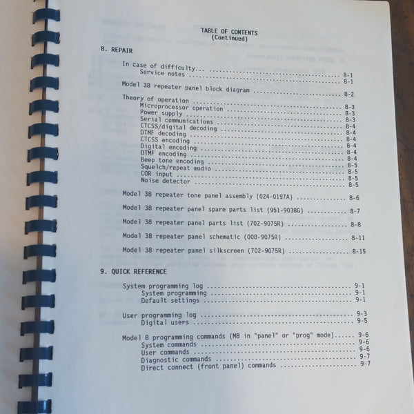 Zetron Model 38A Repeater Tone Panel Instruction Manual, 150+ Pages