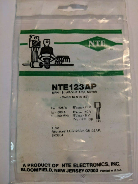 NTE 123AP Transistor, Replaces ECG123AP, GE123AP, SK3854, New Old Stock
