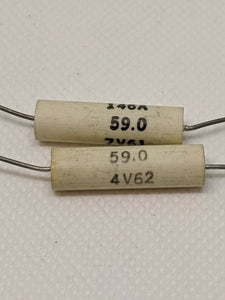 2 Pieces 59.0 Ohm Western Electric Resistors, NOS