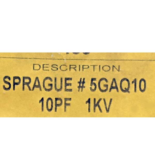 Sprague 10pF, 1KV Orange Capacitors, 5GAQ10, Bag of 10 (New)