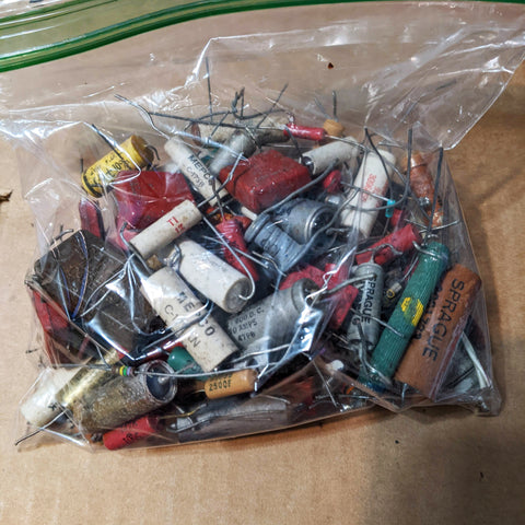 Vintage Capacitors/Resistors/Etc., Bag Of 100+/-